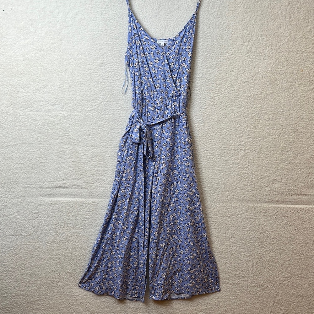 Socialite Womens Blue Floral Spaghetti Strap Jumpsuit XL